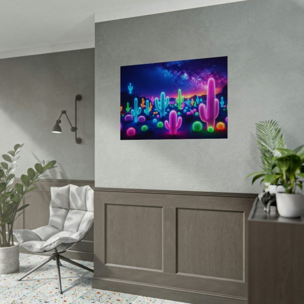 92408-244.jpg Multicolor Bioluminescent Neon Cacti in Desert Poster