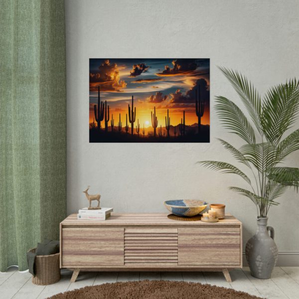 Saguaro Cacti Silhouetted Against Sky Poster