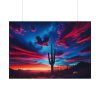 Blue Hour in the Desert With a Saguaro Cactus Silhouette Poster