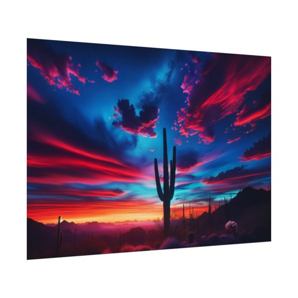Blue Hour in the Desert With a Saguaro Cactus Silhouette Poster