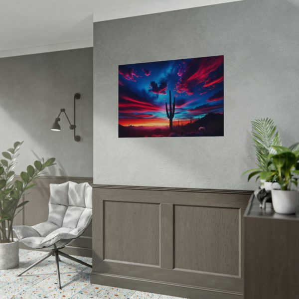 Blue Hour in the Desert With a Saguaro Cactus Silhouette Poster
