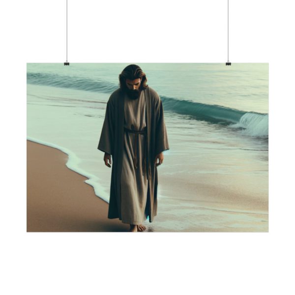 92408-396.jpg Person Walking at the Edge of the Surf on a Beach Poster