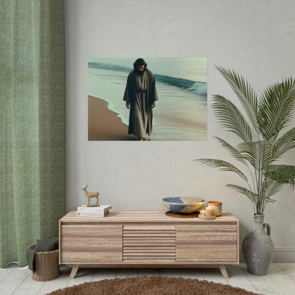 92408-398.jpg Person Walking at the Edge of the Surf on a Beach Poster