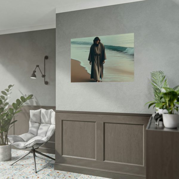 92408-399.jpg Person Walking at the Edge of the Surf on a Beach Poster