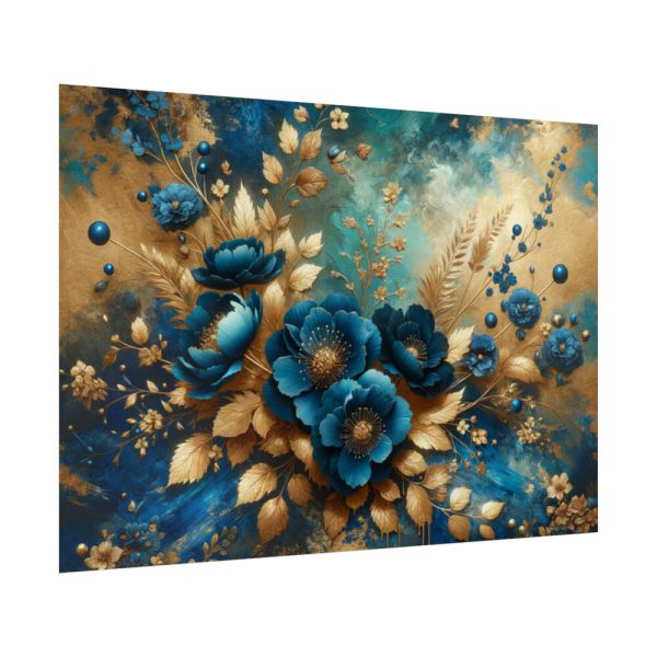 Rich Blue Flowers and Gold Accents Poster