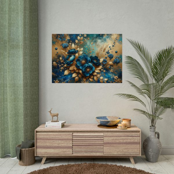 Rich Blue Flowers and Gold Accents Poster