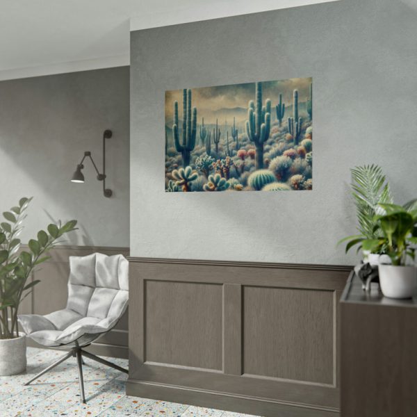 92409-219.jpg Vintage Art Painting of Colder Cactus Desert Landscape Poster