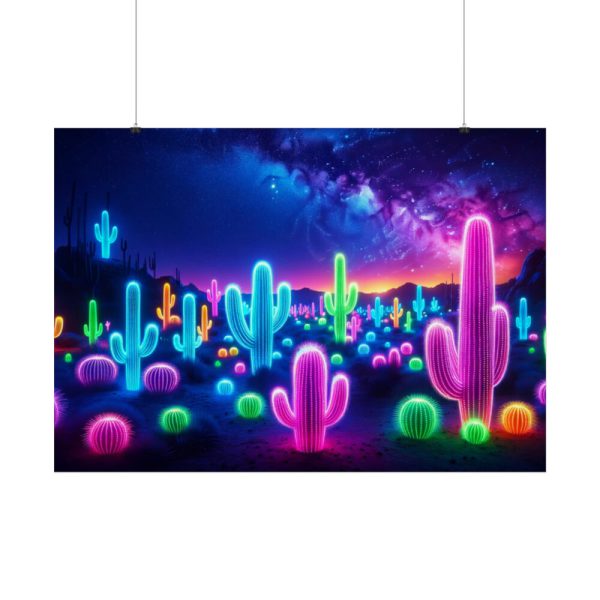 92409-241.jpg Multicolor Bioluminescent Neon Cacti in Desert Poster