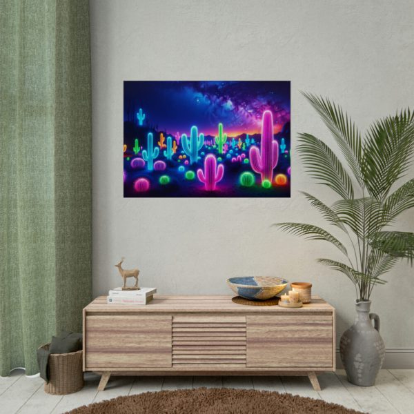 92409-243.jpg Multicolor Bioluminescent Neon Cacti in Desert Poster
