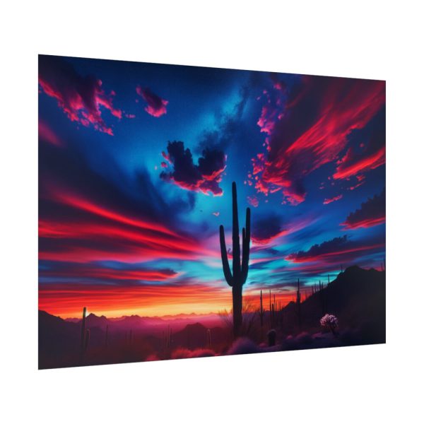 Blue Hour in the Desert With a Saguaro Cactus Silhouette Poster