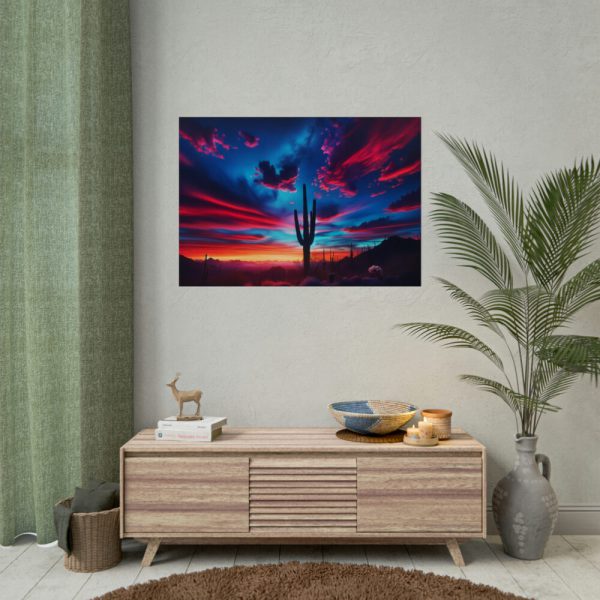 Blue Hour in the Desert With a Saguaro Cactus Silhouette Poster