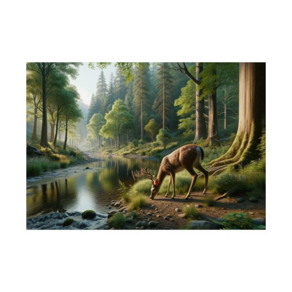 92409-375.jpg Deer By a River In a Forest Poster