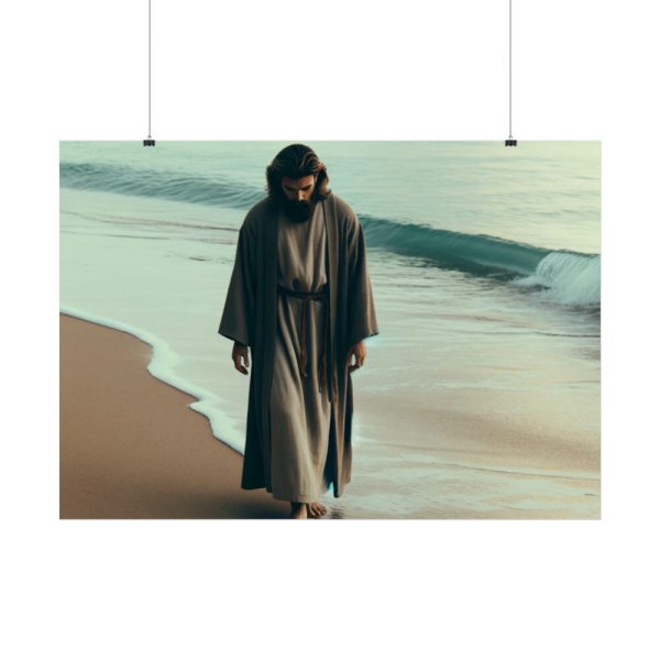 92409-391.jpg Person Walking at the Edge of the Surf on a Beach Poster