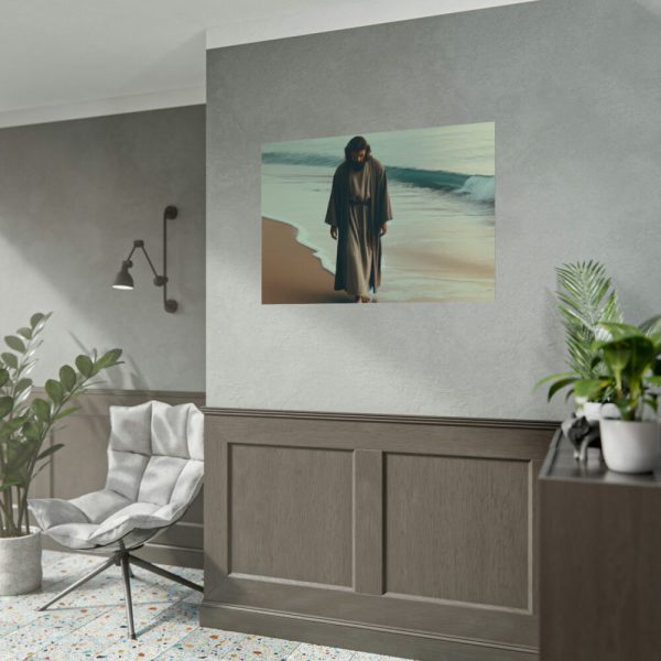 92409-394.jpg Person Walking at the Edge of the Surf on a Beach Poster