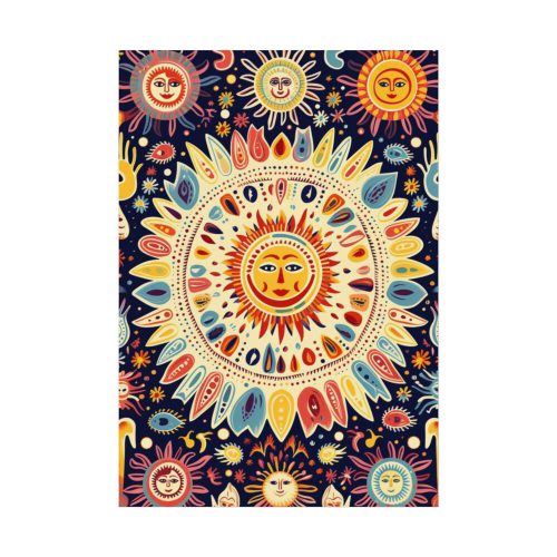 Orange, Yellow and Blue Illustration of Suns Poster