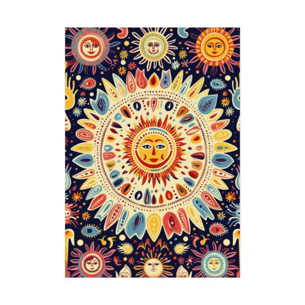 Orange, Yellow and Blue Illustration of Suns Poster