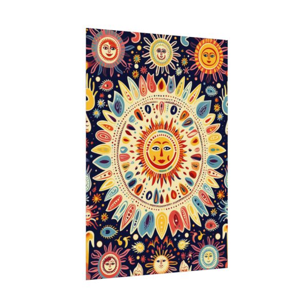 Orange, Yellow and Blue Illustration of Suns Poster
