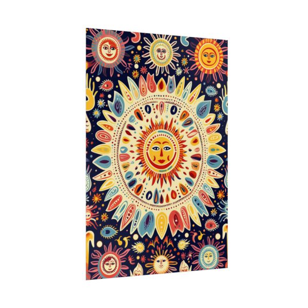 Orange, Yellow and Blue Illustration of Suns Poster