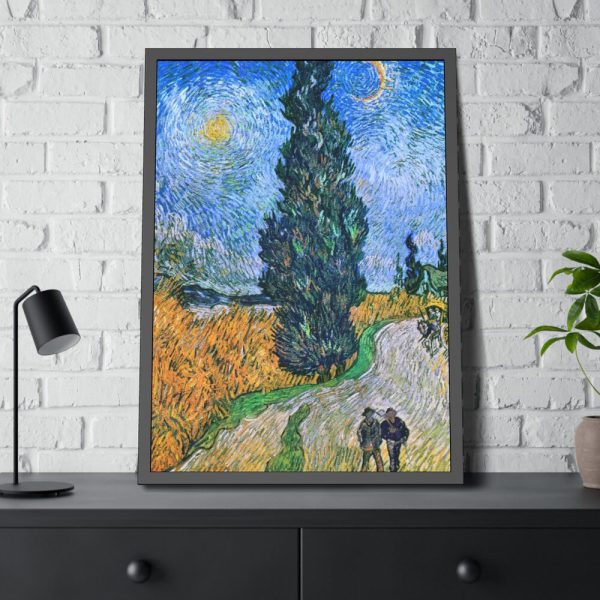 93830-131.jpg Vincent van Gogh's Road with Cypress and Star Framed Poster