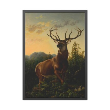 Deer in Forest Landscape Framed Poster