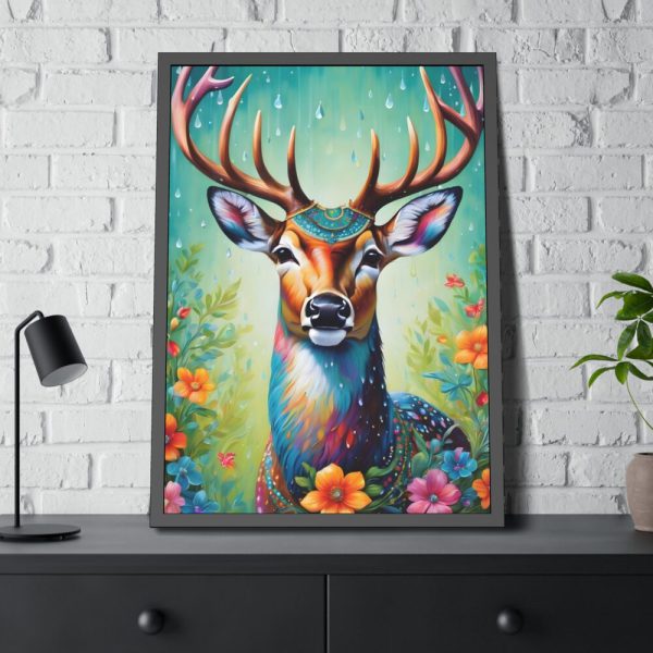 93830-163.jpg Deer Decorated With Colorful Flowers Framed Poster