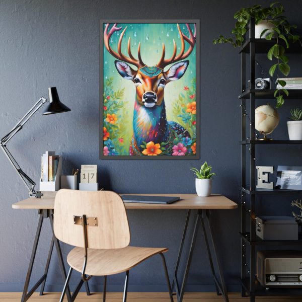 93831-182.jpg Deer Decorated With Colorful Flowers Framed Poster