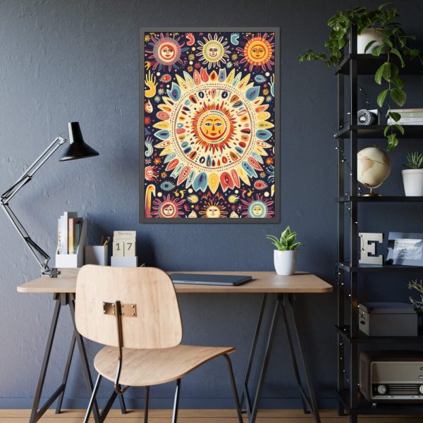 93831-6.jpg Orange, Yellow and Blue Illustration of Suns Framed Poster