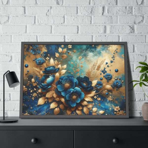 93854-143.jpg Rich Blue Flowers and Gold Accents Framed Poster