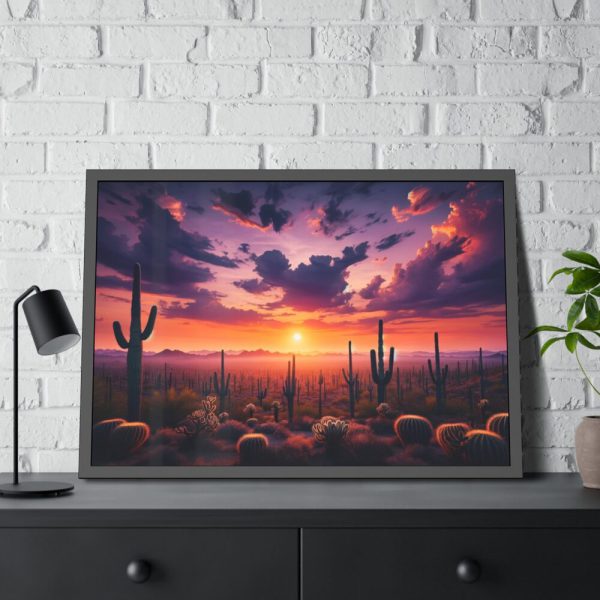 93854-183.jpg Cacti and Red Sky in Desert Framed Poster