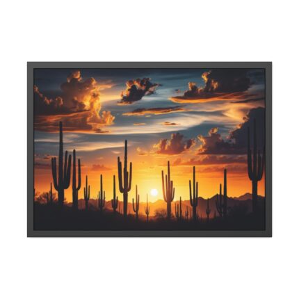 Saguaro Cacti Silhouetted Against Sky Framed Poster