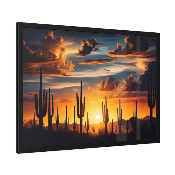 Saguaro Cacti Silhouetted Against Sky Framed Poster