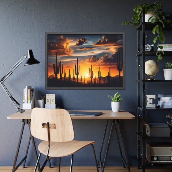 Saguaro Cacti Silhouetted Against Sky Framed Poster