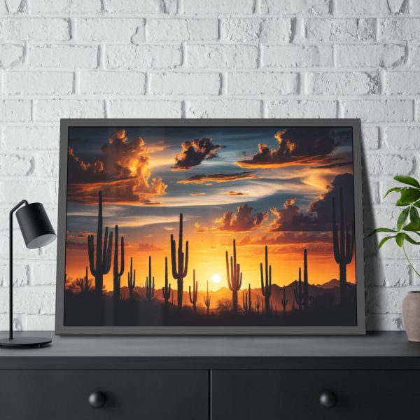 Saguaro Cacti Silhouetted Against Sky Framed Poster