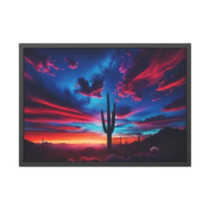 Blue Hour in the Desert With a Saguaro Cactus Silhouette Framed Poster