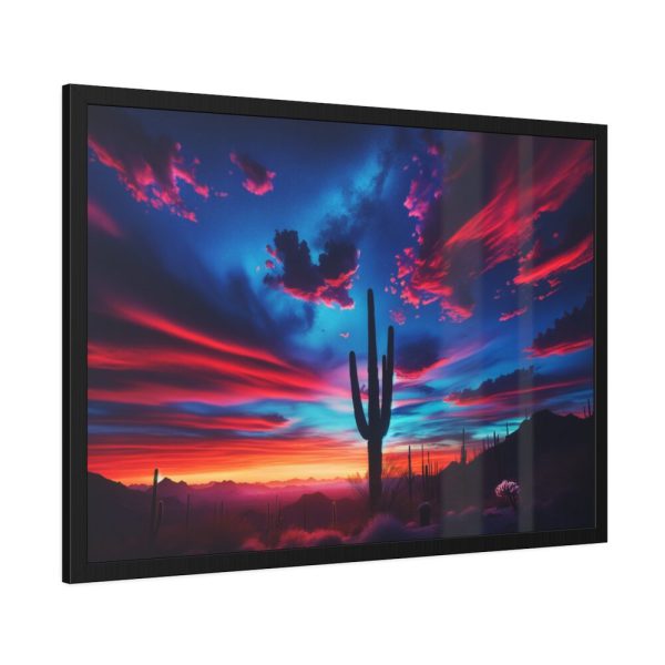 Blue Hour in the Desert With a Saguaro Cactus Silhouette Framed Poster