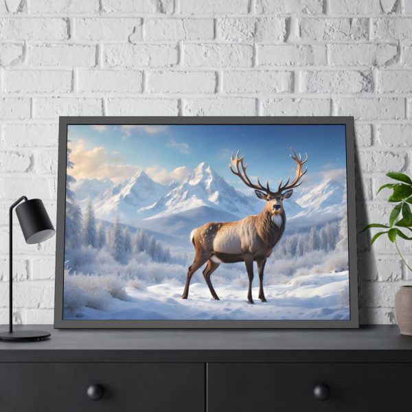 93854-263.jpg Deer Stands in the Snow Framed Poster