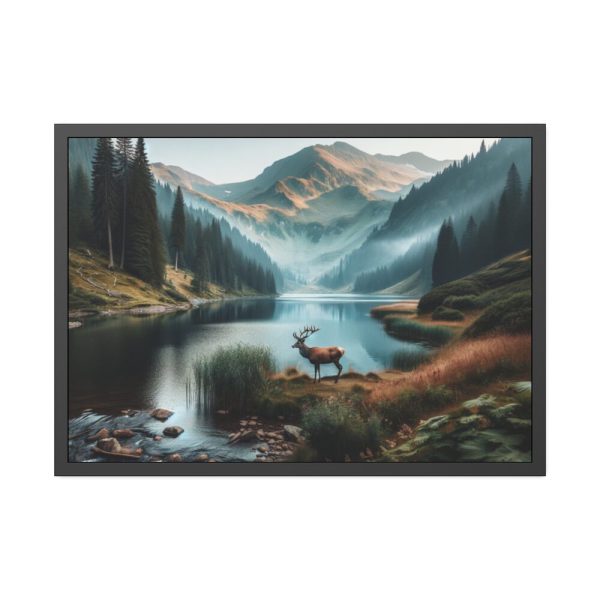 93854-272.jpg Deer by a Mountain Lake Framed Poster