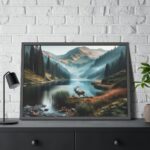 Deer by a Mountain Lake Framed Poster - Image 4