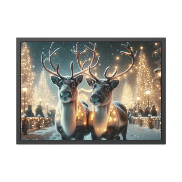 93854-276.jpg Two Reindeer Amid the Magical Glow of a Wintery Framed Poster