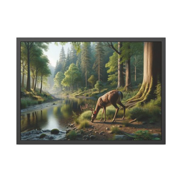 93854-288.jpg Deer By a River In a Forest Framed Poster