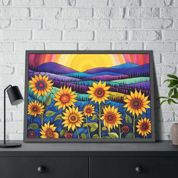 Whimsical Sunflower Field Art Framed Poster
