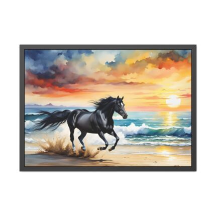 Horse Galloping On Beach Framed Poster