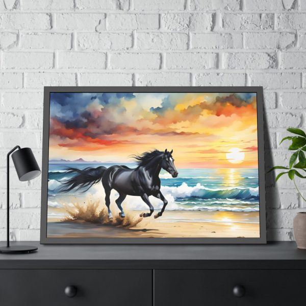 93854-83.jpg Horse Galloping On Beach Framed Poster