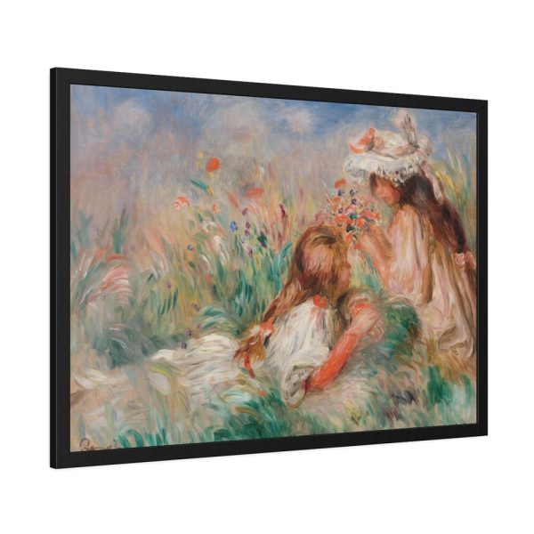 Girls in the Grass Arranging a Bouquet by Pierre-Auguste Renoir Framed Poster