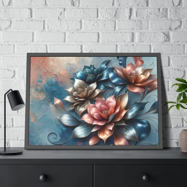 Vibrant Golden Flowers With a Glossy Metallic Finish Framed Poster