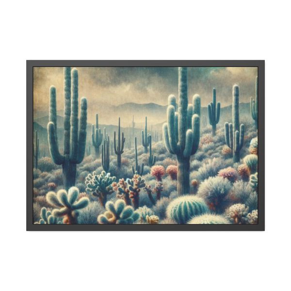 93855-183.jpg Vintage Art Painting of Colder Cactus Desert Landscape Framed Poster