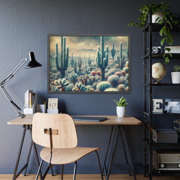 93855-185.jpg Vintage Art Painting of Colder Cactus Desert Landscape Framed Poster