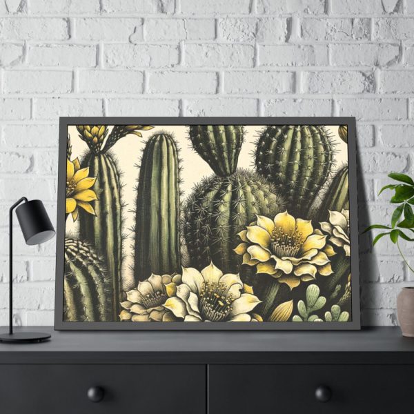 93855-190.jpg Vintage-Style Illustration of Cacti With Yellow Flowers Framed Poster
