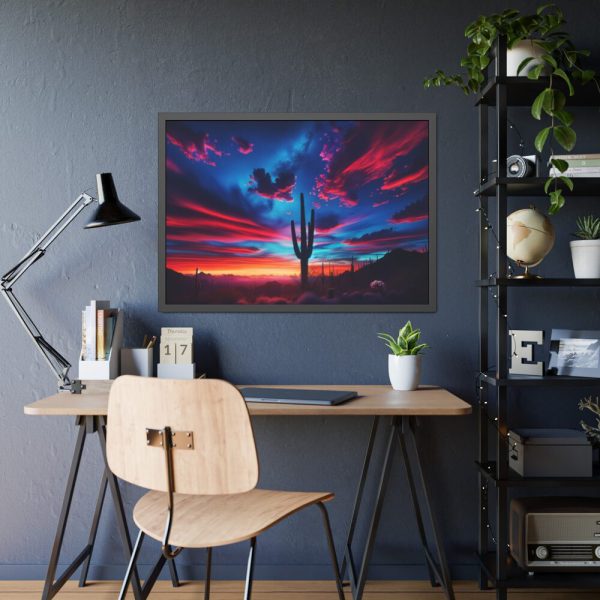 Blue Hour in the Desert With a Saguaro Cactus Silhouette Framed Poster