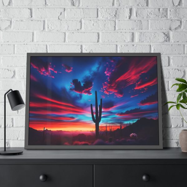 Blue Hour in the Desert With a Saguaro Cactus Silhouette Framed Poster